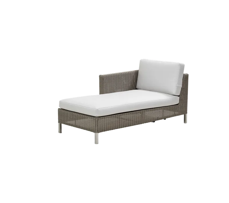 Connect chaise lounge module sofa, right by Cane-line in Taupe, large round Weave, White, Natté w/QuickDry & Airflow – product photo
