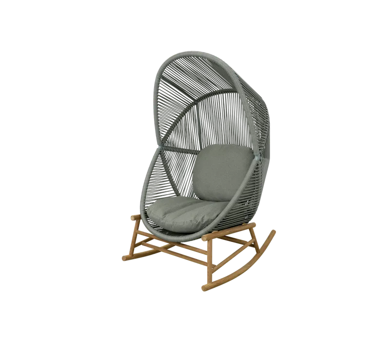 Hive rocking chair by Cane-line in Dusty green, small round core Weave, Teak, Light green, Link w/QuickDry & Airflow – product photo