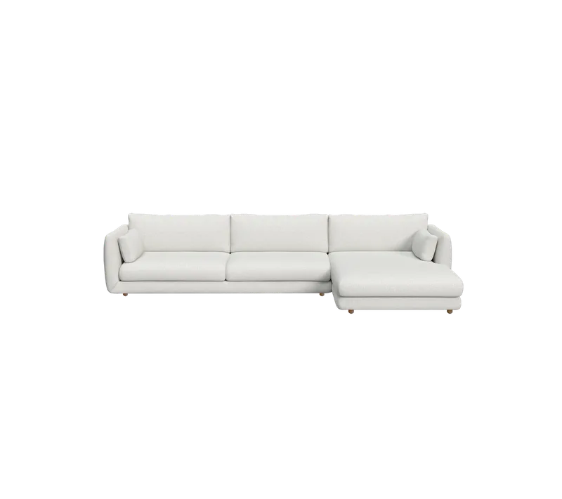 Bloom 3-seater sofa with chaise longue, left and teak legs van Cane-line in Light grey, Ambience – productfoto