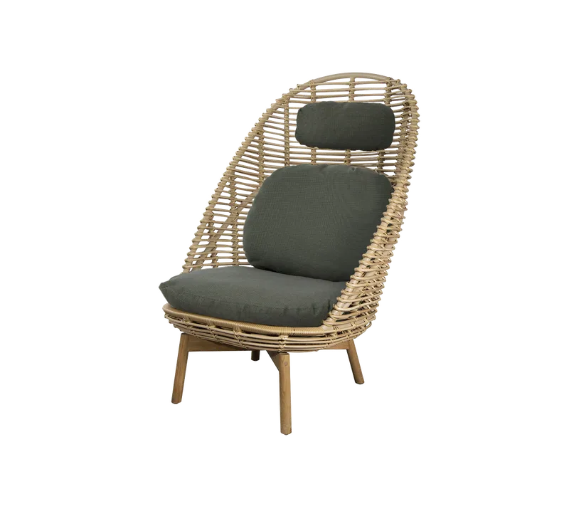 Hive highback chair by Cane-line in Natural, large round sticks Weave w/teak, Light green, Link w/QuickDry & Airflow, Light green, Link w/QuickDry & Airflow – product photo