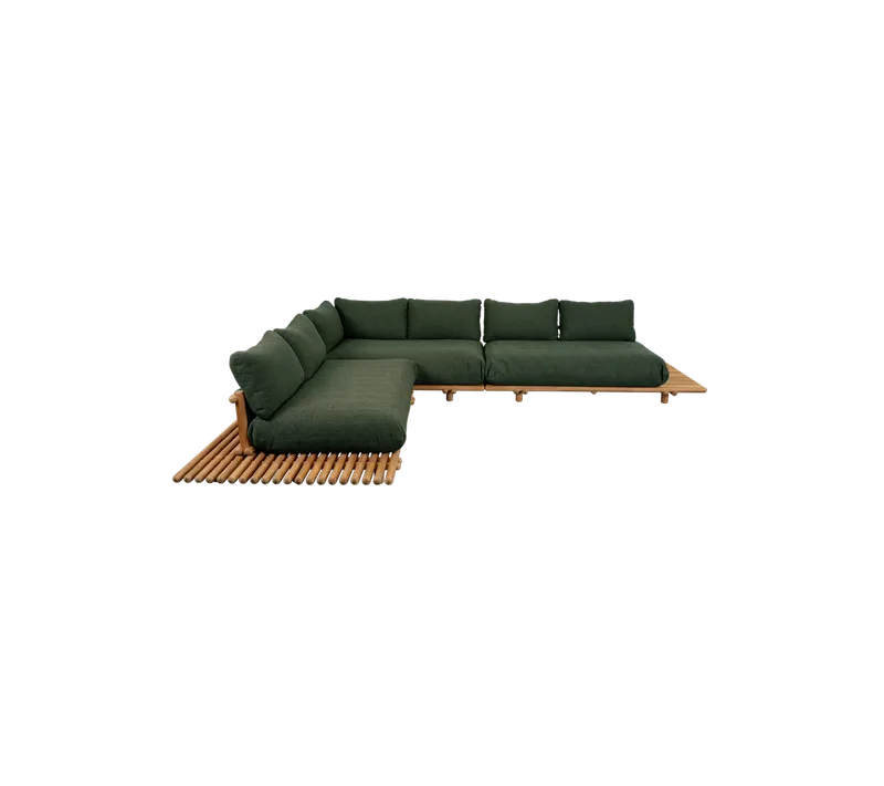 Sticks platform, corner sofa large van Cane-line in Teak incl. dark green Rise w/QuickDry & Airflow – productfoto