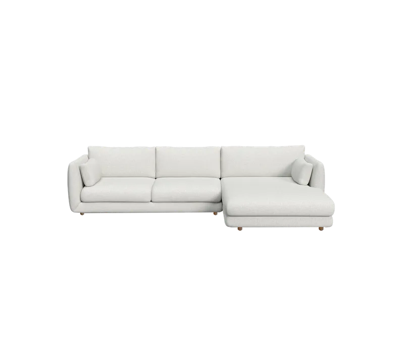 Bloom 2-seater sofa with chaise longue, left and teak legs van Cane-line in Light grey, Ambience – productfoto