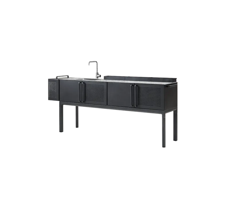 Drop kitchen module, main, incl. 3 shelves de Cane-line en Lava grey, aluminium, Multi colour, ceramic, Aucun – photo du produit 3 sur 3