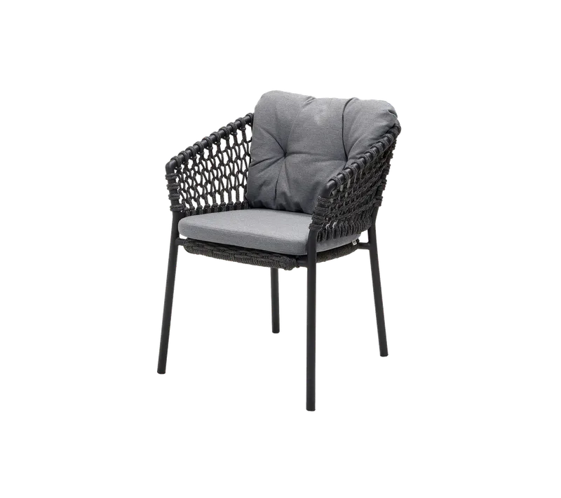 Ocean chair by Cane-line in Dark grey, round open Soft Rope, Grey, Natté – product photo