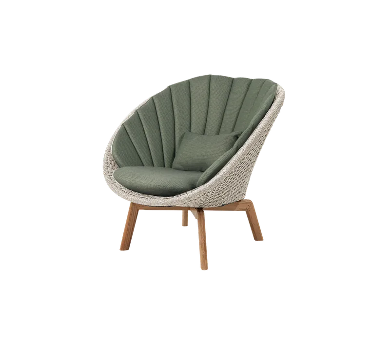 Peacock lounge chair by Cane-line in Sand, medium flat Soft Rope w/teak, Dark green, Link w/QuickDry & Airflow – product photo 2 of 2