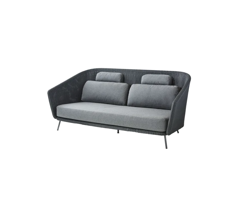 Mega 2-seater sofa by Cane-line in Graphite, small round Weave incl. grey SoftTouch w/QuickDry & Airflow – product photo