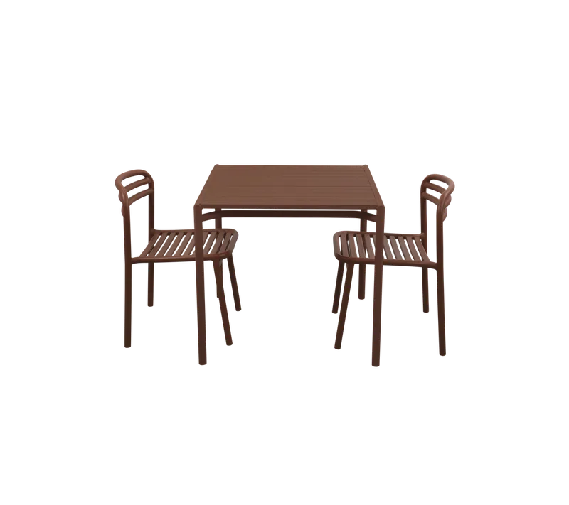 Bliss dining table incl. 2 Bliss chairs by Cane-line in Desert red, aluminium – product photo