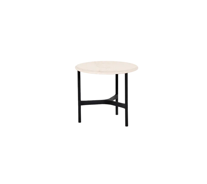 Twist coffee table, small von Cane-line in Lava grey, aluminium, Travertine look, Ceramic – Produktfoto