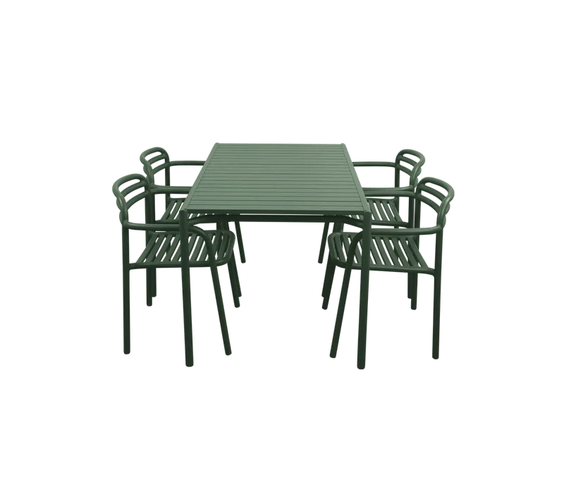 Bliss dining table rect. incl. 4 Bliss armchairs by Cane-line in Dark green, aluminium – product photo