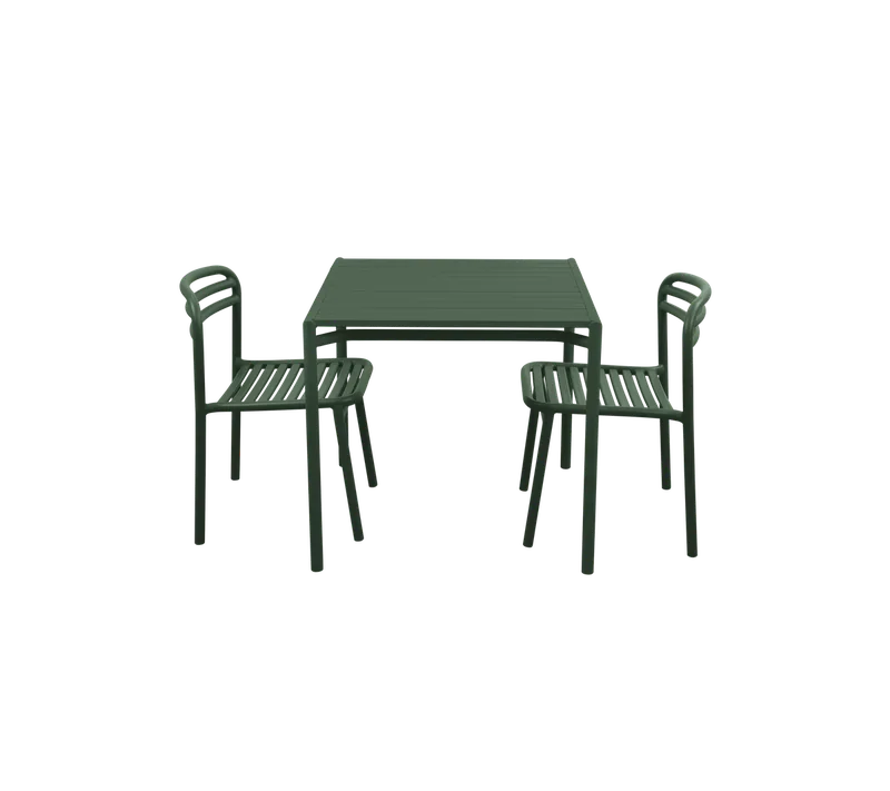 Bliss dining table incl. 2 Bliss chairs de Cane-line en Dark green, aluminium – photo du produit