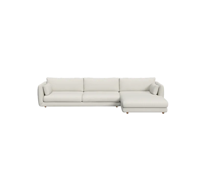 Bloom 3-seater sofa with chaise longue, left and teak legs by Cane-line in Sand, Lola – product photo