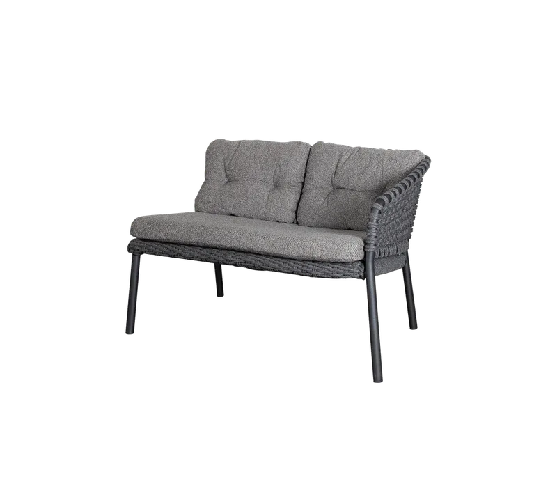 Ocean 2-seater sofa, left module by Cane-line in Dark grey, round open Soft Rope, Dark grey, Wove w/QuickDry & Airflow – product photo