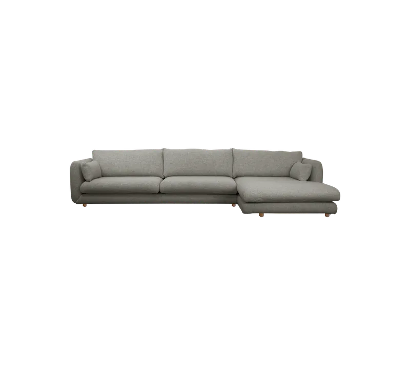 Bloom 3-seater sofa with chaise longue, left and teak legs van Cane-line in Light grey, Essence – productfoto