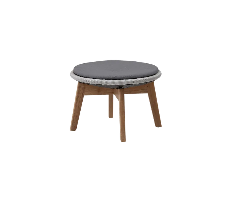 Peacock side table/footstool by Cane-line in Grey/light grey, small flat peel Weave w/teak, Grey, Natté w/QuickDry & Airflow – product photo