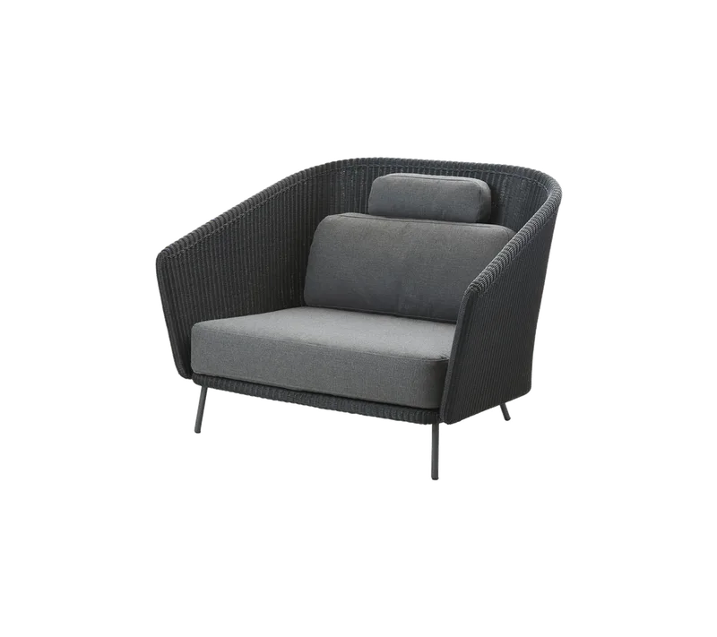 Mega lounge chair de Cane-line en Graphite, small round Weave incl. grey AirTouch w/QuickDry & Airflow – photo du produit