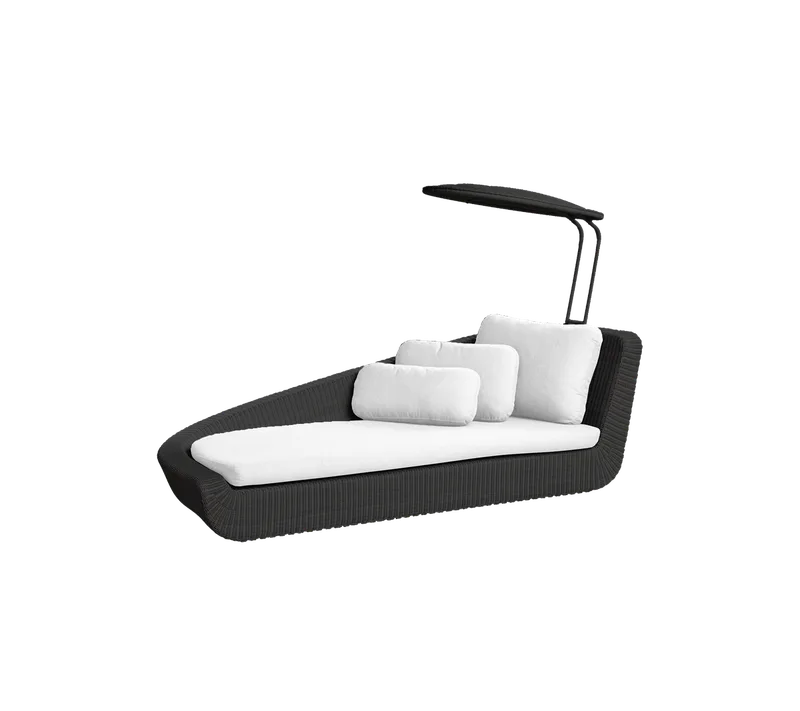 Savannah daybed, right module by Cane-line in Black, large round Weave, White, Natté w/QuickDry & Airflow – product photo