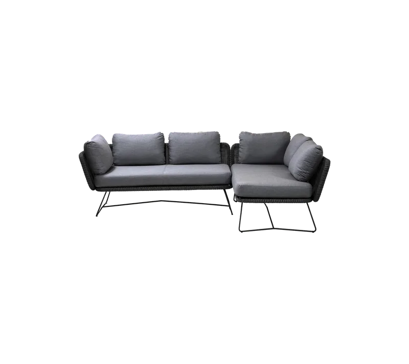 Horizon modular corner sofa - 2 modules van Cane-line in Black, small round Weave incl. grey Natté w/QuickDry & Airflow – productfoto
