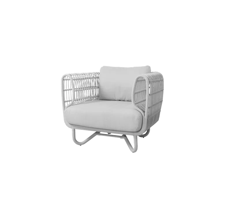 Nest lounge chair by Cane-line in White, medium round sticks Weave incl. white Natté w/QuickDry & Airflow – product photo