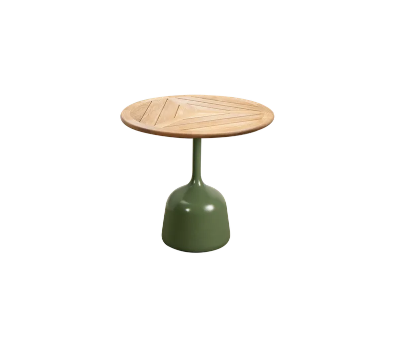 Glaze coffee table, small by Cane-line in Olive green, semi glossy aluminium, Teak, geometric 60 cm – product photo