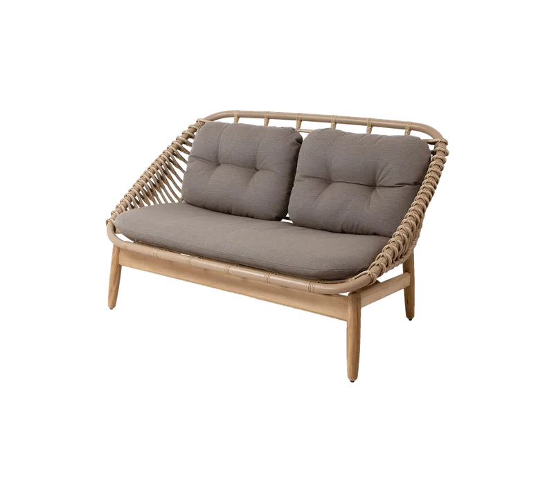 Strington 2-seater sofa by Cane-line in Natural, round double Weave w/teak incl. taupe AirTouch w/QuickDry & Airflow – product photo