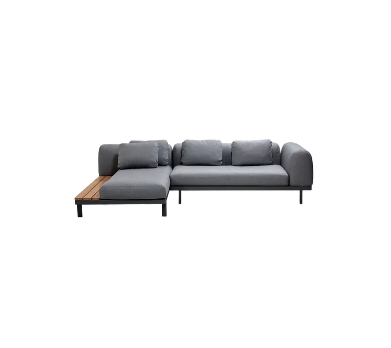Space modular sofa with chaise longue and side table by Cane-line in Grey, AirTouch w/QuickDry & Airflow – product photo