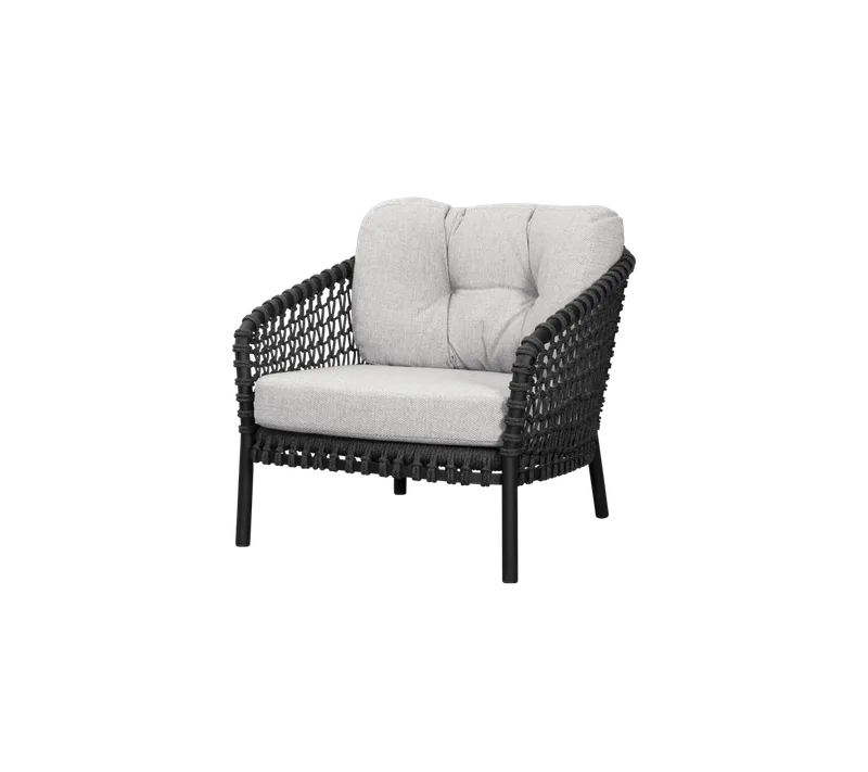 Ocean large lounge chair von Cane-line in Dark grey, round open Soft Rope, Light brown, Wove w/QuickDry & Airflow – Produktfoto