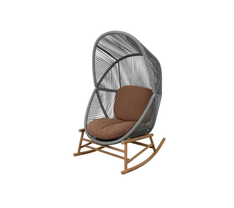 Hive rocking chair by Cane-line in Dusty green, small round core Weave, Teak, Umber brown, Rise w/QuickDry & Airflow – product photo