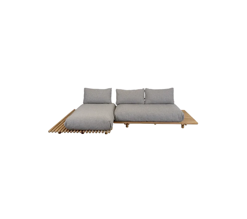 Sticks platform, sofa w/chaise lounge by Cane-line in Teak incl. light brown Rise w/QuickDry & Airflow – product photo