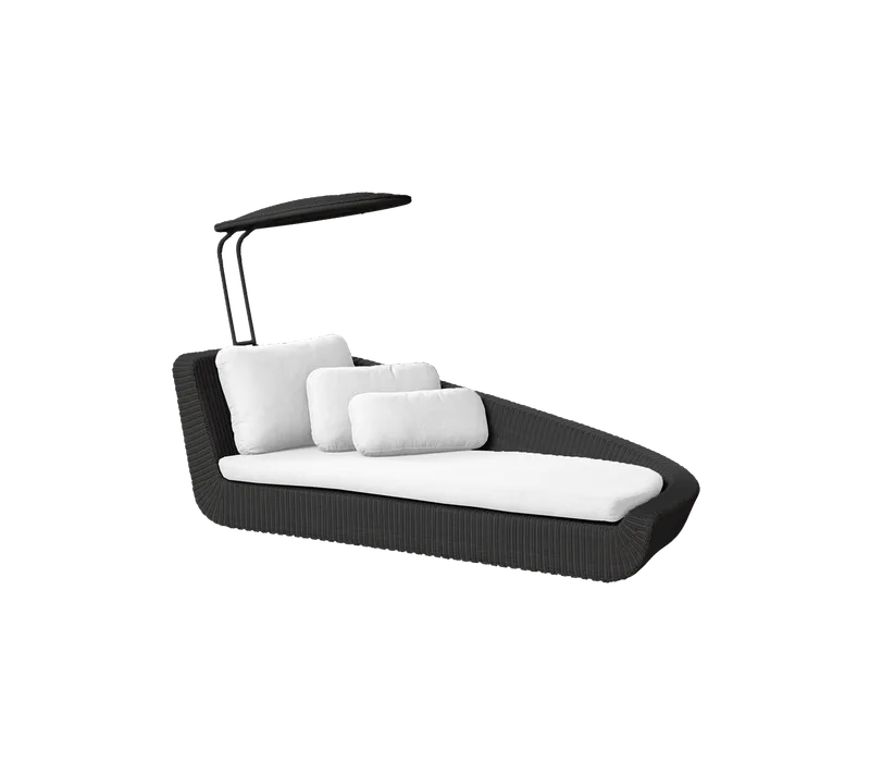 Savannah daybed, left module by Cane-line in Black, large round Weave, White, Natté w/QuickDry & Airflow – product photo