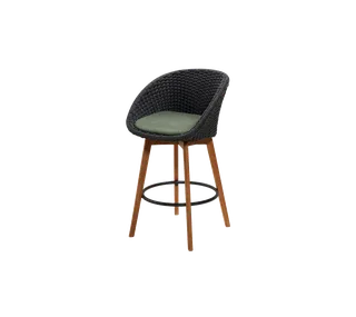 Peacock bar chair by Cane-line in Dark grey, medium flat Soft Rope w/teak, Dark green, Link – product photo 2 of 2