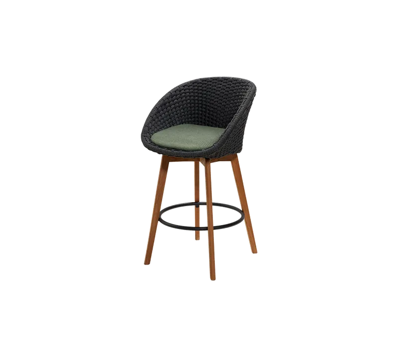 Peacock bar chair by Cane-line in Dark grey, medium flat Soft Rope w/teak, Dark green, Link – product photo 2 of 2