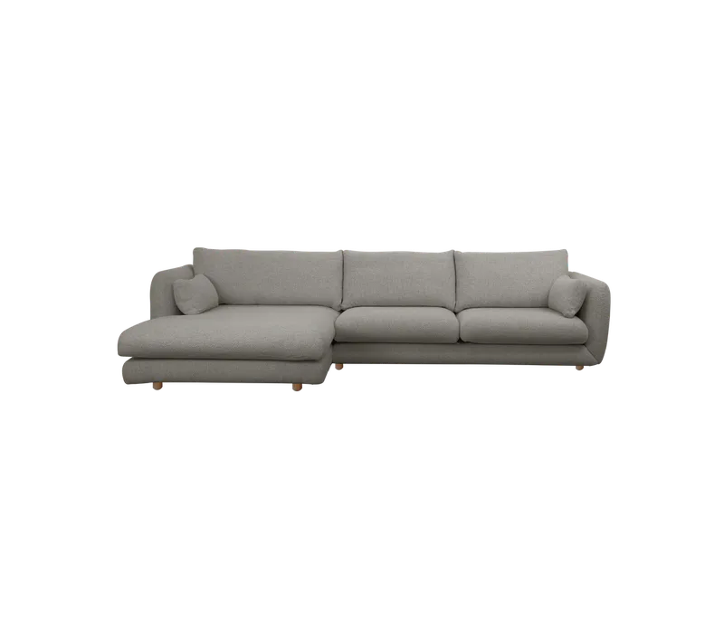 Bloom 2-seater sofa with chaise longue, right and teak legs by Cane-line in Grey, Essence – product photo