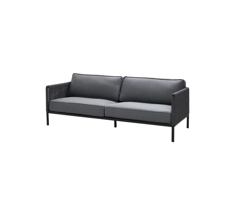 Encore 3-seater sofa von Cane-line in Lava grey aluminium/dark grey medium flat Soft Rope w/grey AirTouch incl. QuickDry & Airflow – Produktfoto