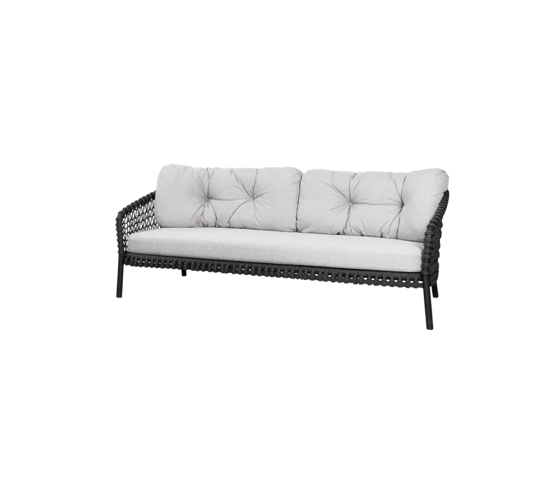 Ocean large 3-seater sofa by Cane-line in Dark grey, round open Soft Rope, White grey, Link w/QuickDry & Airflow – product photo