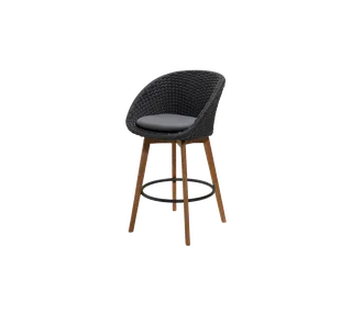 Peacock bar chair by Cane-line in Dark grey, medium flat Soft Rope w/teak, Grey, Natté – product photo 2 of 2