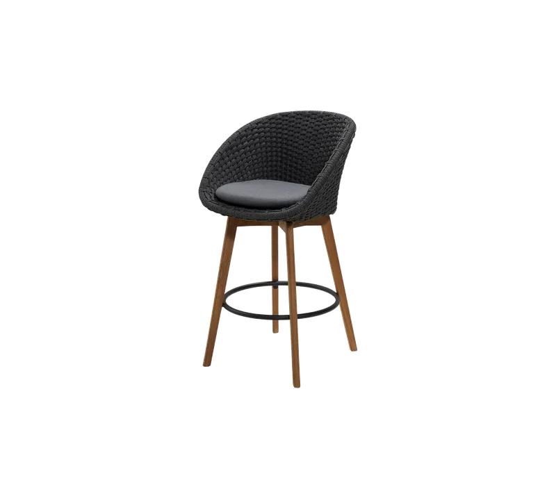 Peacock bar chair by Cane-line in Dark grey, medium flat Soft Rope w/teak, Grey, Natté – product photo 2 of 2