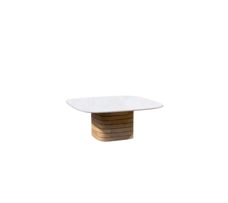 Mellow coffee table, medium 90 x 90 cm - teak von Cane-line in Teak, Travertine look, Ceramic w/rounded corners – Produktfoto