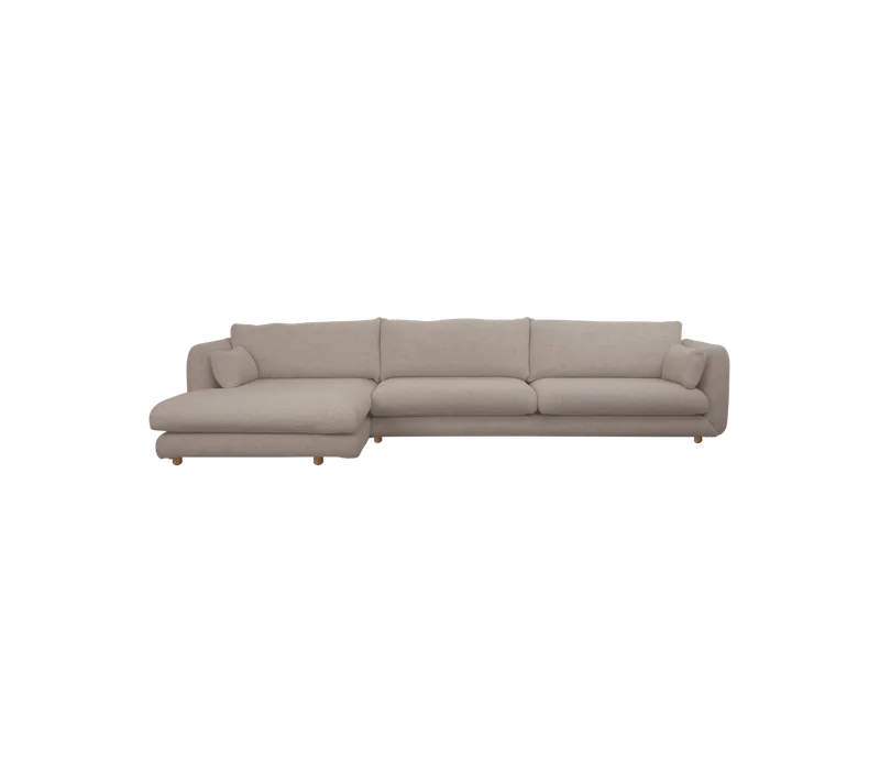 Bloom 3-seater sofa with chaise longue, right and teak legs von Cane-line in Light brown, Prosecco – Produktfoto