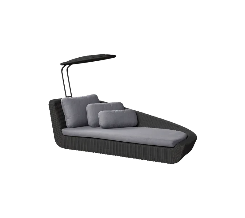 Savannah daybed, left module by Cane-line in Black, large round Weave, Grey, Natté w/QuickDry & Airflow – product photo