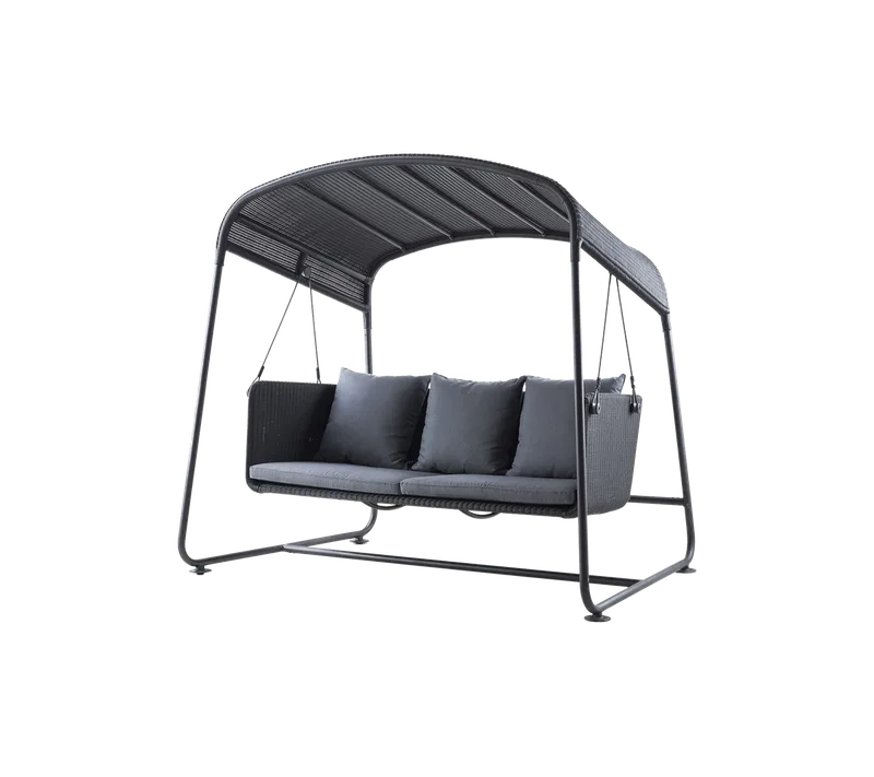 Cave swing sofa by Cane-line in Graphite, small round Weave incl. grey Natté w/QuickDry & Airflow – product photo