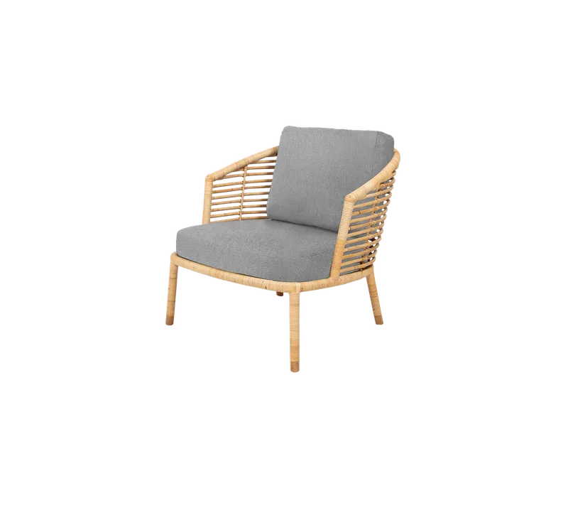 Sense lounge chair by Cane-line in Natural, large round sticks rattan, Light grey, Essence – product photo