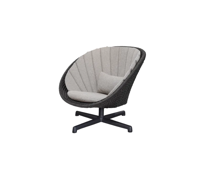 Peacock lounge chair w/swivel aluminium base de Cane-line en Dark grey, medium flat Soft Rope w/black aluminium, Light brown, Rise w/QuickDry & Airflow – photo du produit