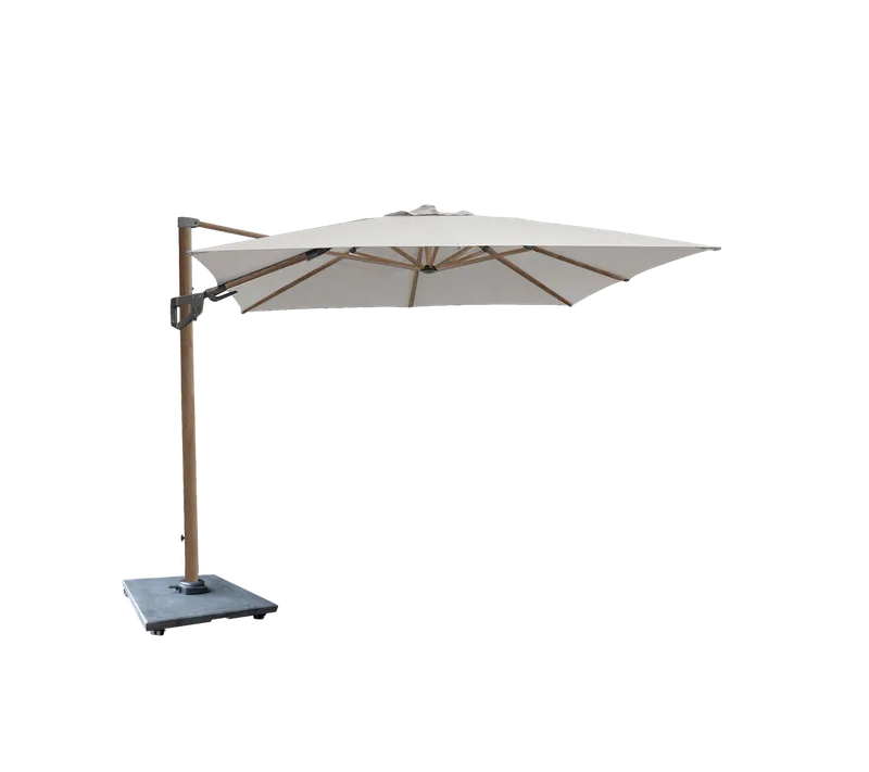 Hyde luxe tilt parasol, 3x3 m by Cane-line in Aluminium w/Dusty white fabric and wood look parasol pole, Matt grey, granite – product photo