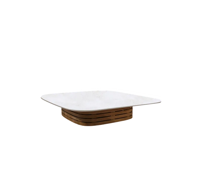 Mellow coffee table, low 144 x 144 cm - teak van Cane-line in Teak, Travertine look, Ceramic w/rounded corners – productfoto