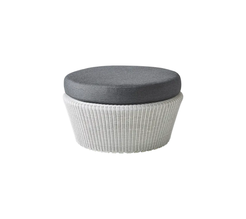 Kingston footstool, large by Cane-line in White grey, small round Weave, Black, Natté w/QuickDry & Airflow – product photo