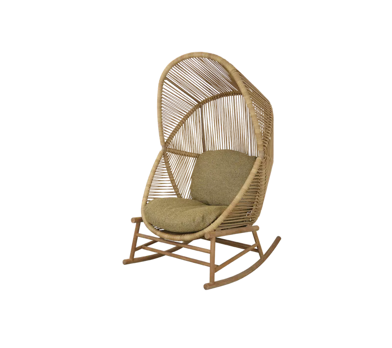 Hive rocking chair by Cane-line in Natural, small round core Weave, Teak, Turmeric yellow, Rise w/QuickDry & Airflow – product photo