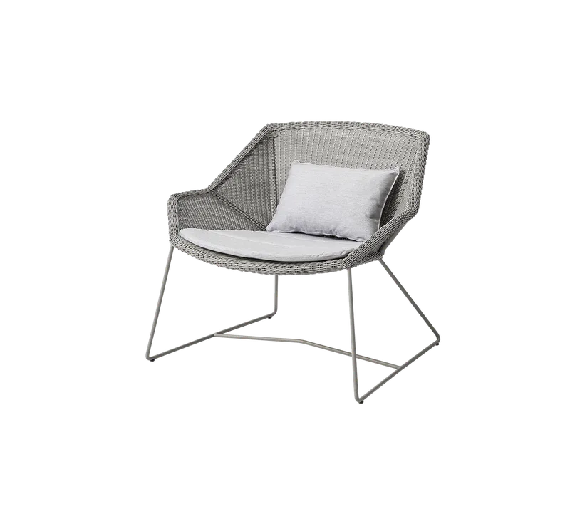 Breeze lounge chair by Cane-line in Taupe, small round Weave, Light grey, Natté w/seat & back cushion – product photo
