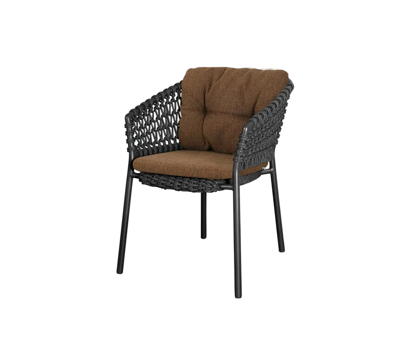 Ocean chair by Cane-line in Dark grey, round open Soft Rope, Umber brown, Rise – product photo