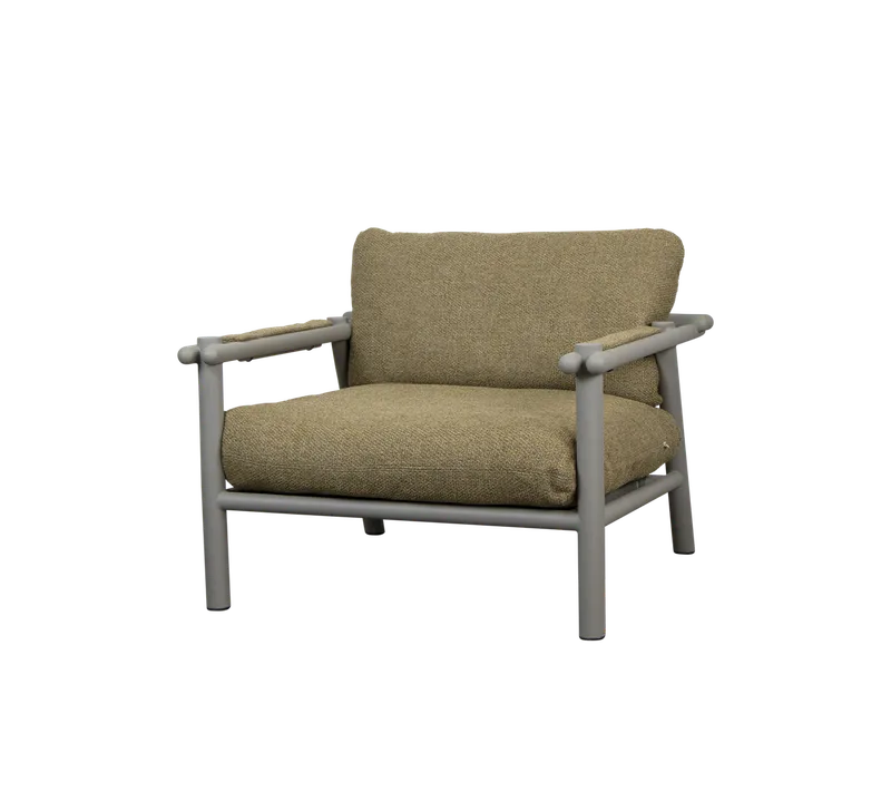 Sticks lounge chair by Cane-line in Taupe, aluminium, Turmeric yellow, Rise w/QuickDry & Airflow – product photo