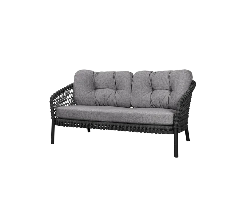Ocean large 2-seater sofa by Cane-line in Dark grey, round open Soft Rope, Dark grey, Wove w/QuickDry & Airflow – product photo